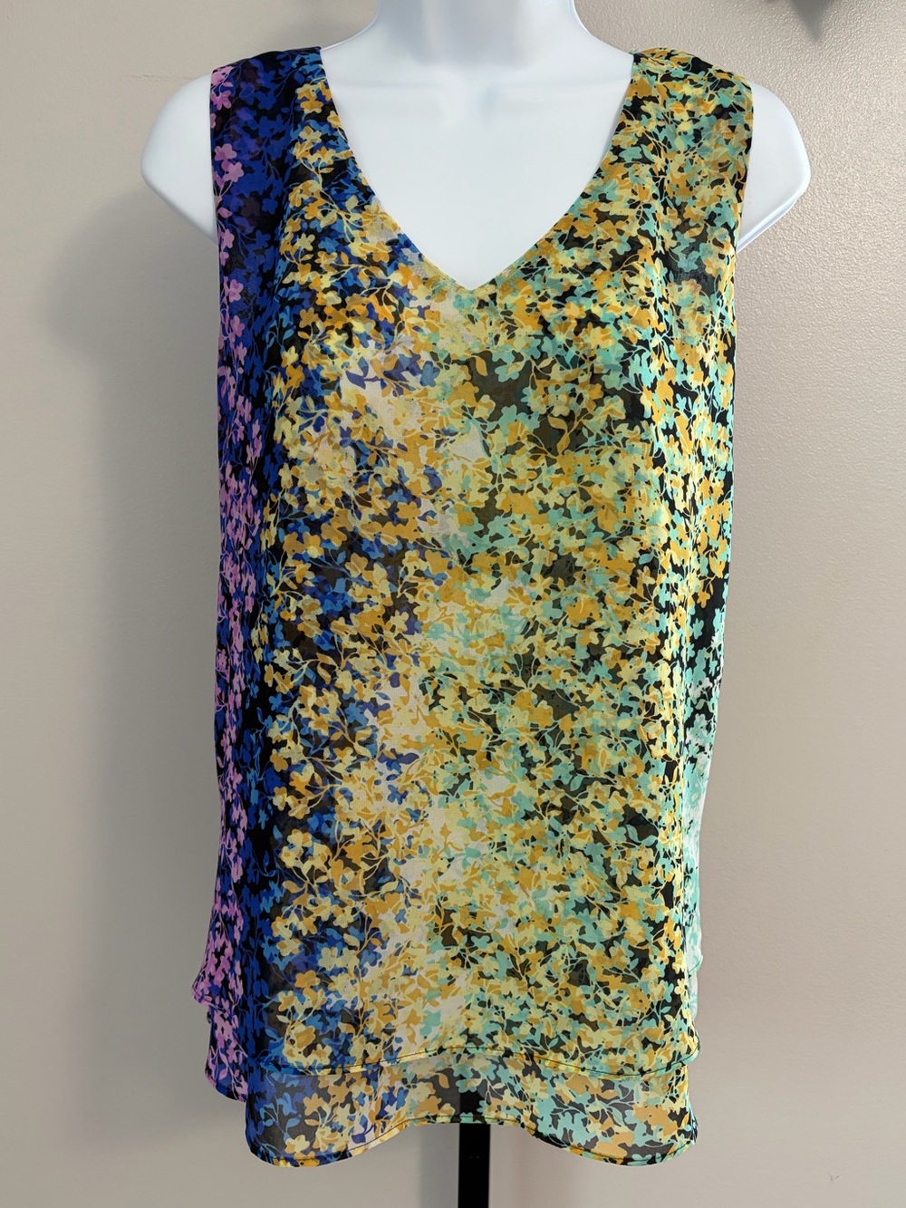 CAbi Multi-Color Floral V-Neck Tank Top
